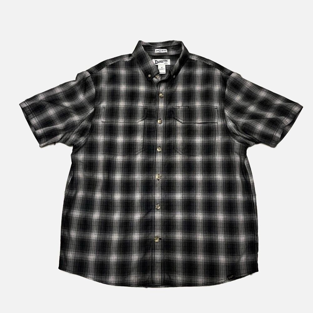 Duluth Trading Untucked Black Plaid Shirt Sleeve Shirt Size Medium
